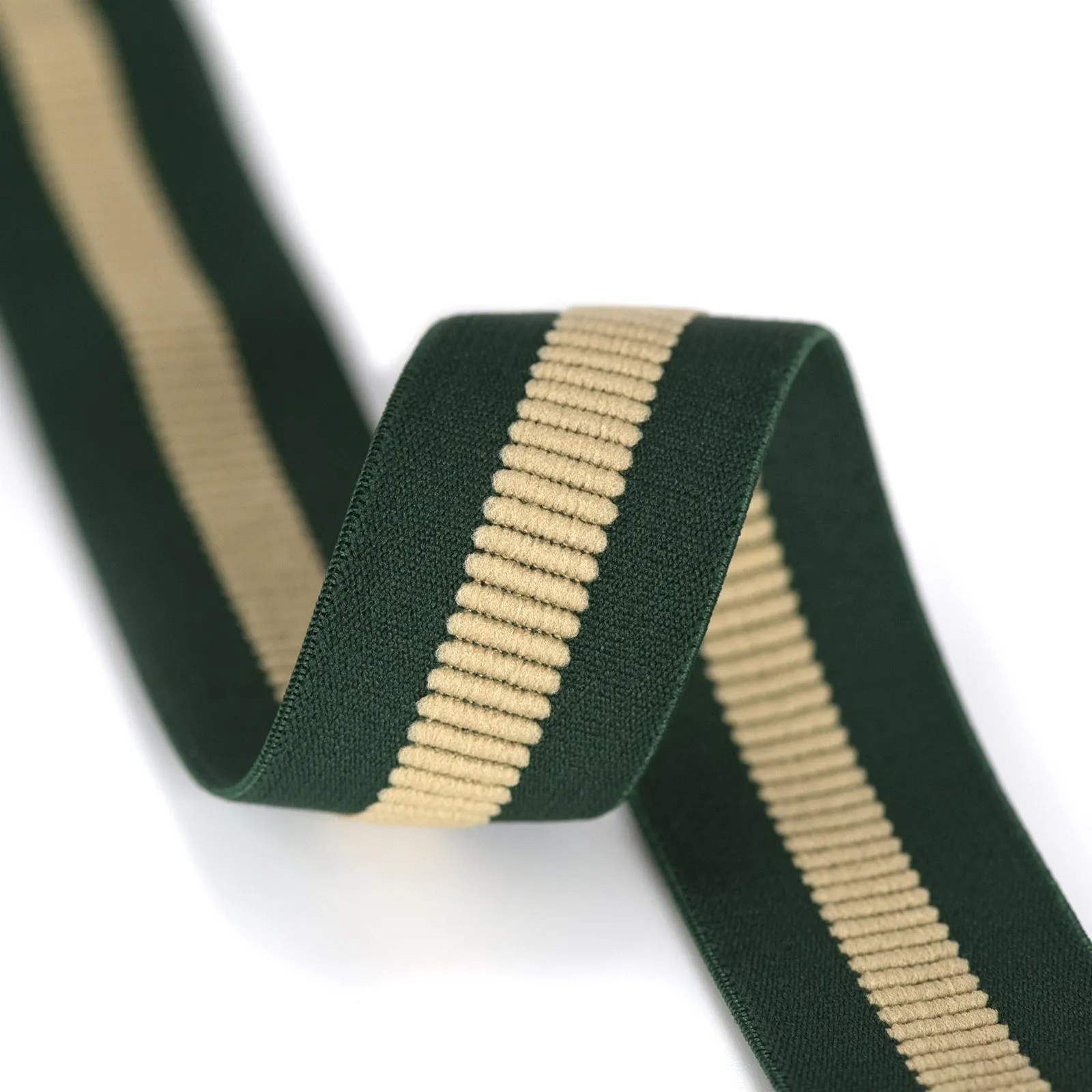 1 1/2 inch (40 mm) Colored Green and Nude Stripe Elastic, Waistband Elastic- 1 yard