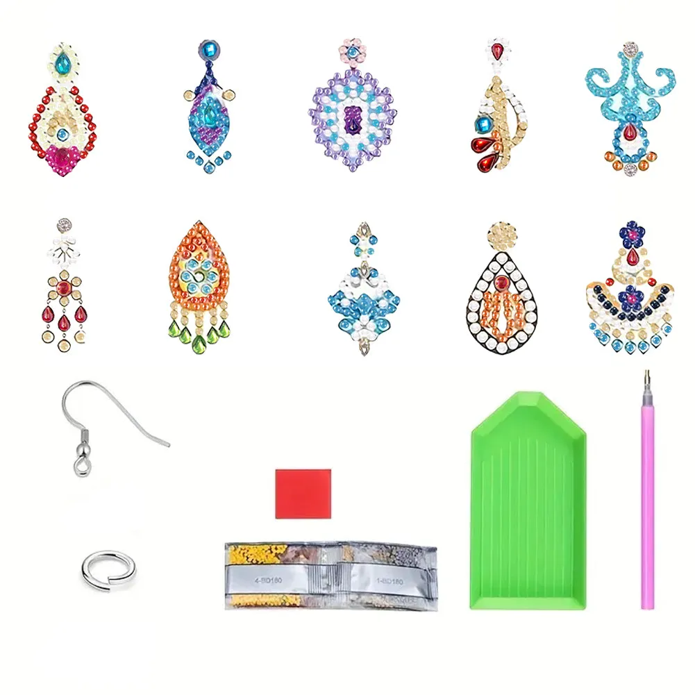 10 Pairs Double Sided Retro Pattern Holiday Diamond Art Earrings for Women Girls