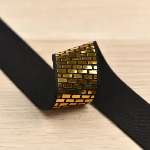 1.5 inch (38 mm) Wide Gold Wall Black Elastic Band- 1 Yard