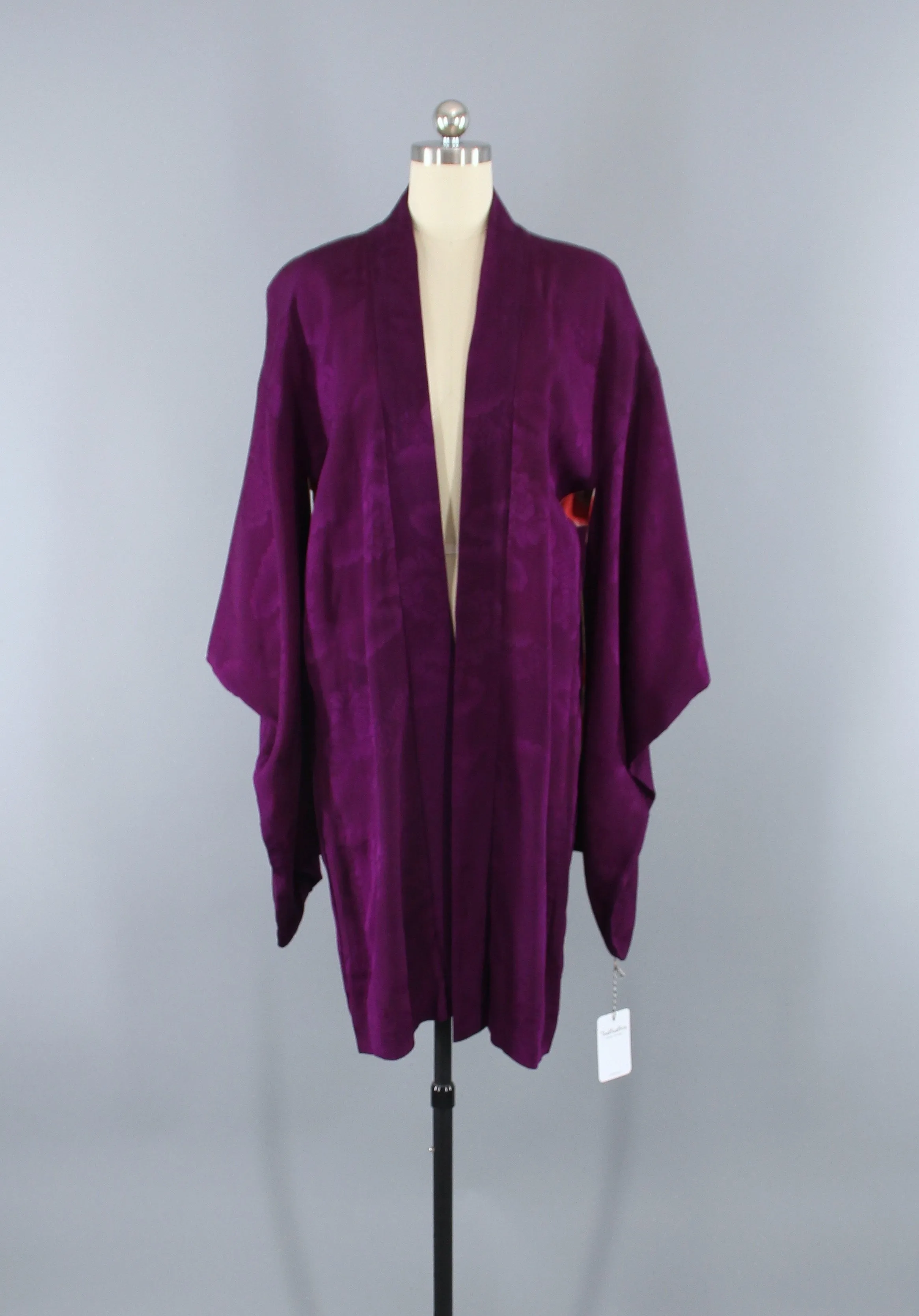 1920s Vintage Silk Haori Kimono Jacket Cardigan / Deep Purple