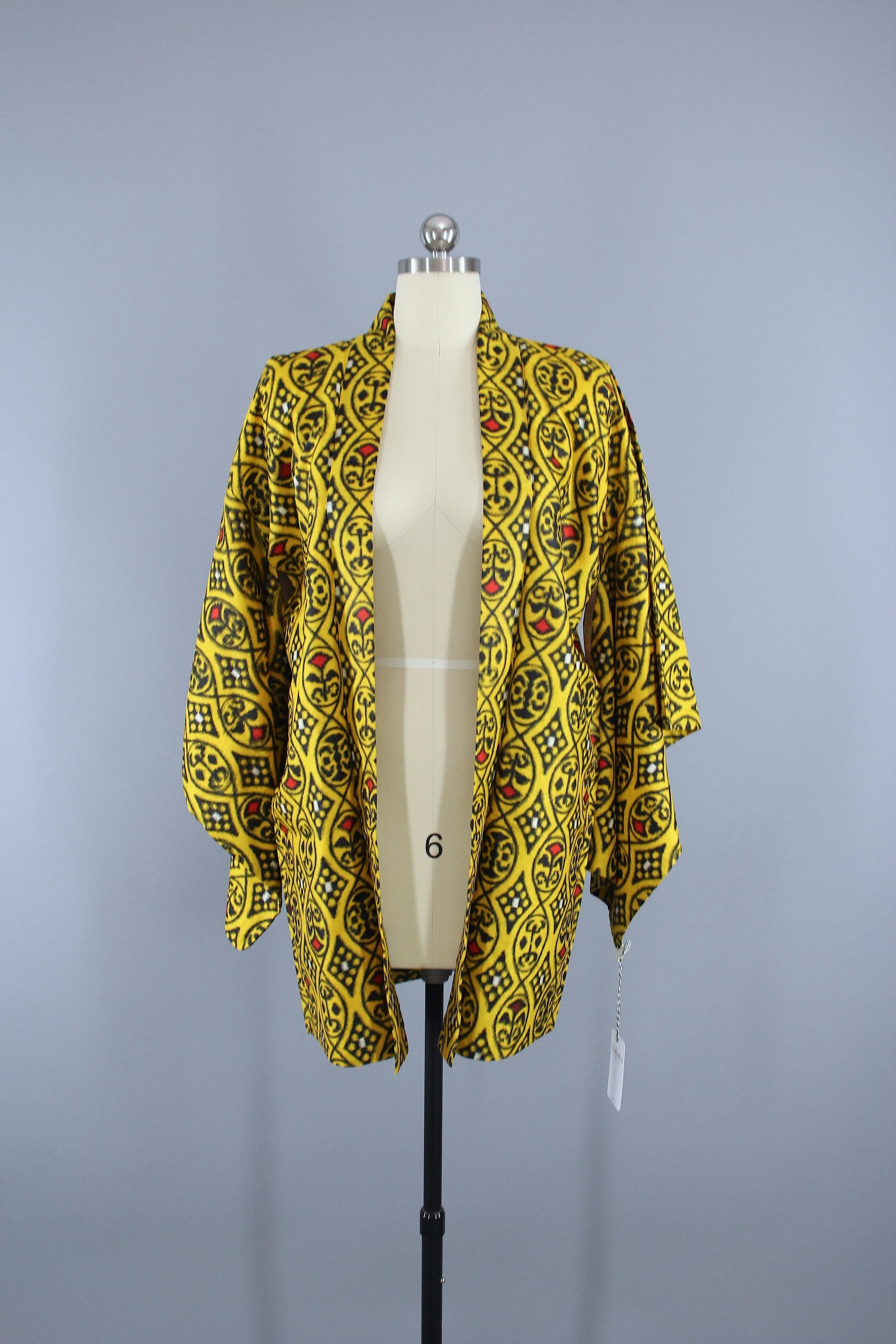 1930s Vintage Haori Kimono Jacket / Yellow Ikat