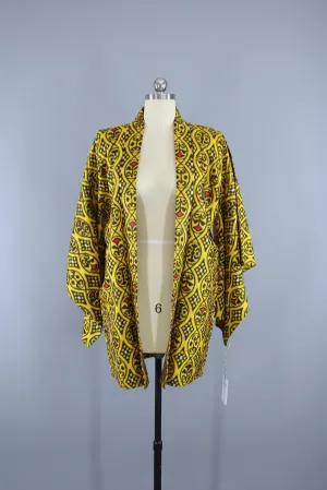 1930s Vintage Haori Kimono Jacket / Yellow Ikat