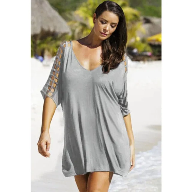 2021 Women V-Neck Hollow Out Swimwear Cover Up Sizes S - 3XL