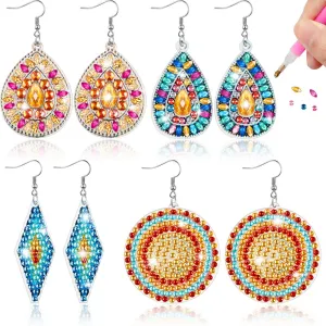 4 Pairs Double Sided Holiday Diamond Art Earrings for Women Girls (Earrings 2)