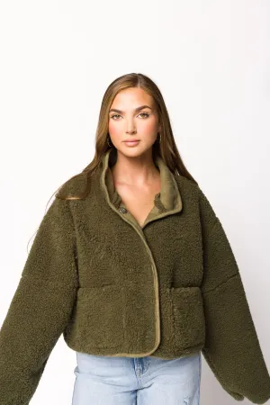 Abby Sherpa and Suede Reversible Jacket in Olive