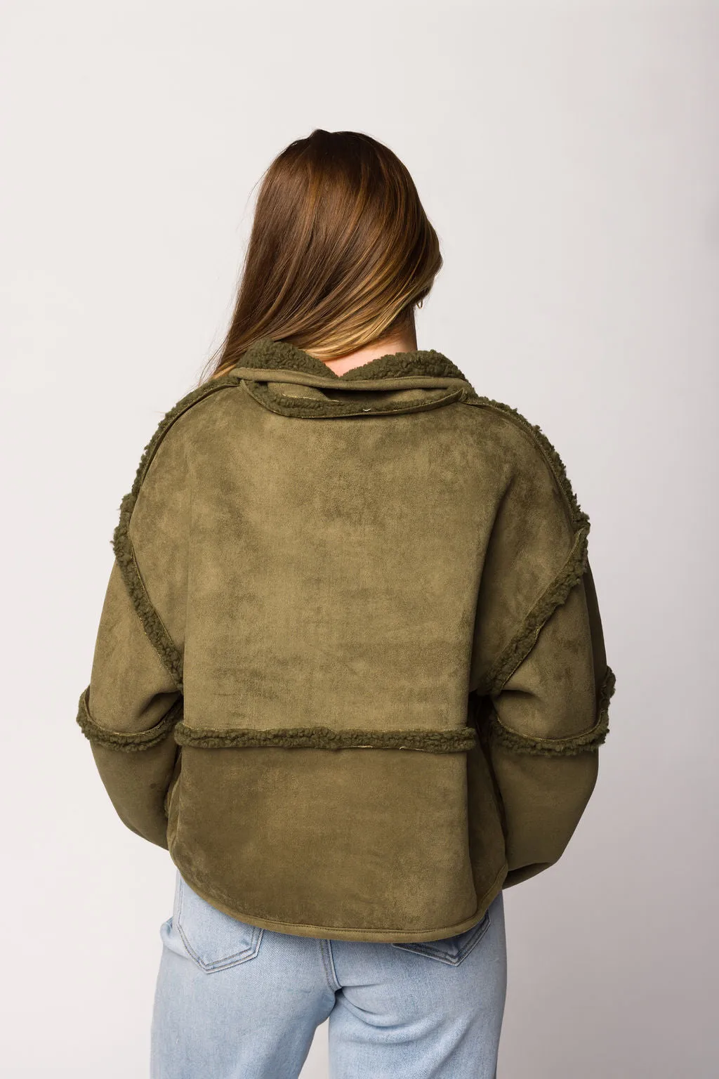 Abby Sherpa and Suede Reversible Jacket in Olive