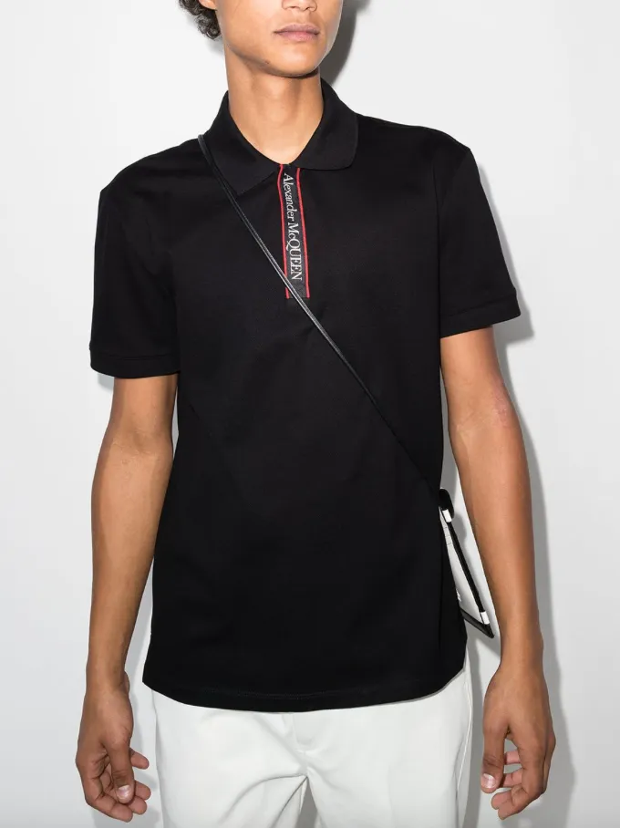 Alexander McQueen men's selvedge logo tape polo in black