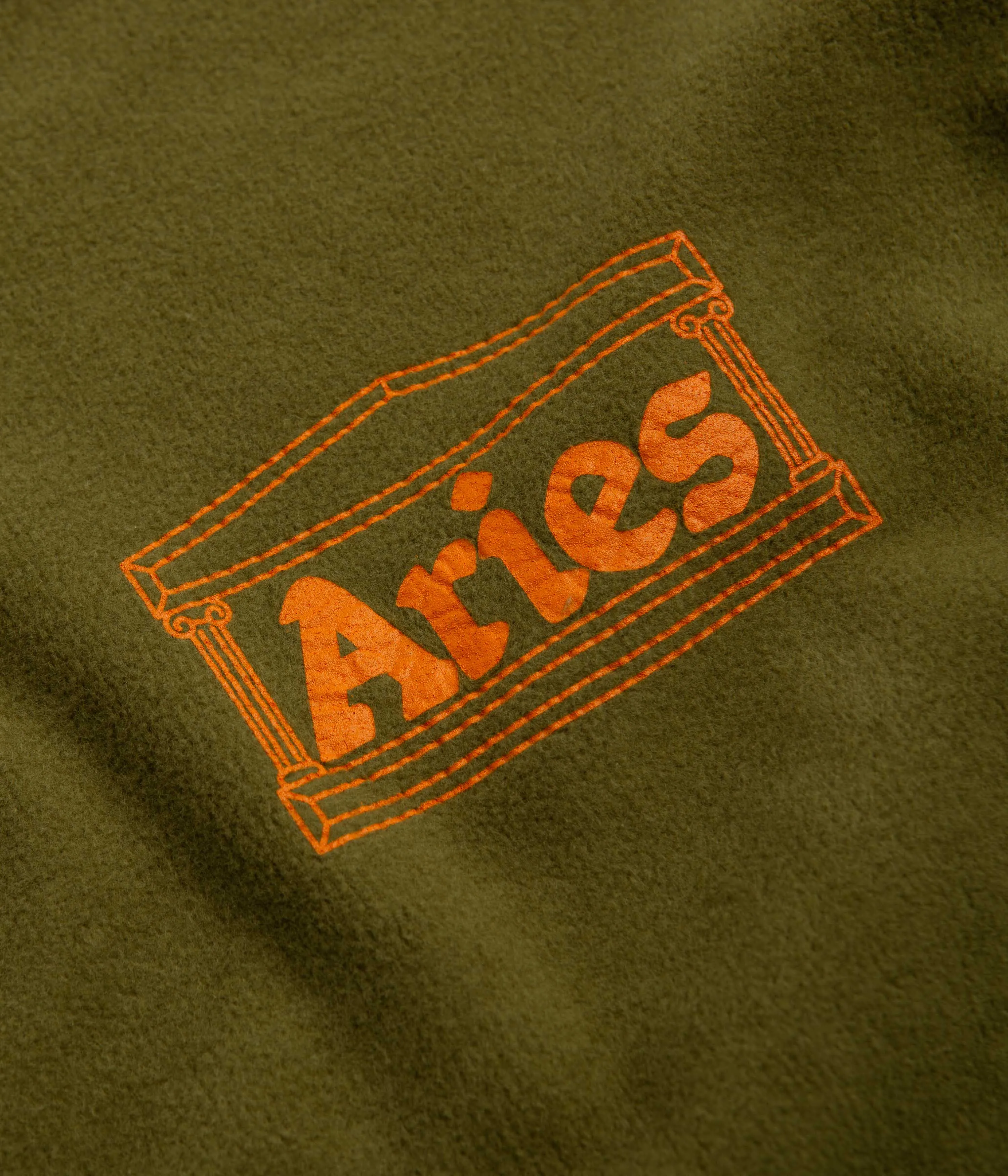 Aries Reverse Fleece Temple Crewneck Sweatshirt - Olive