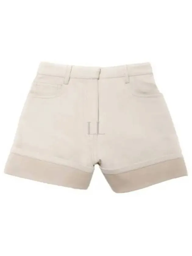 Back Logo Plaque Cotton Denim Shorts Beige