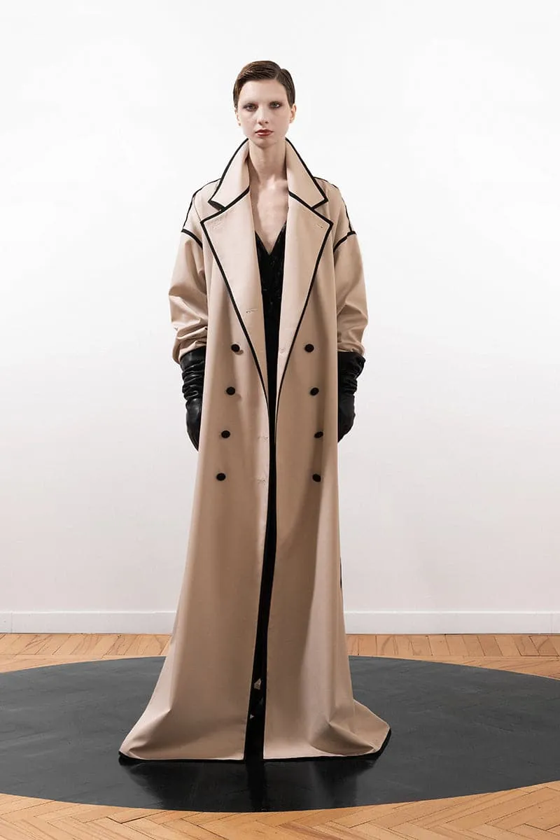 BEIGE RIBBON COAT WITH LEATHER BUTTONS