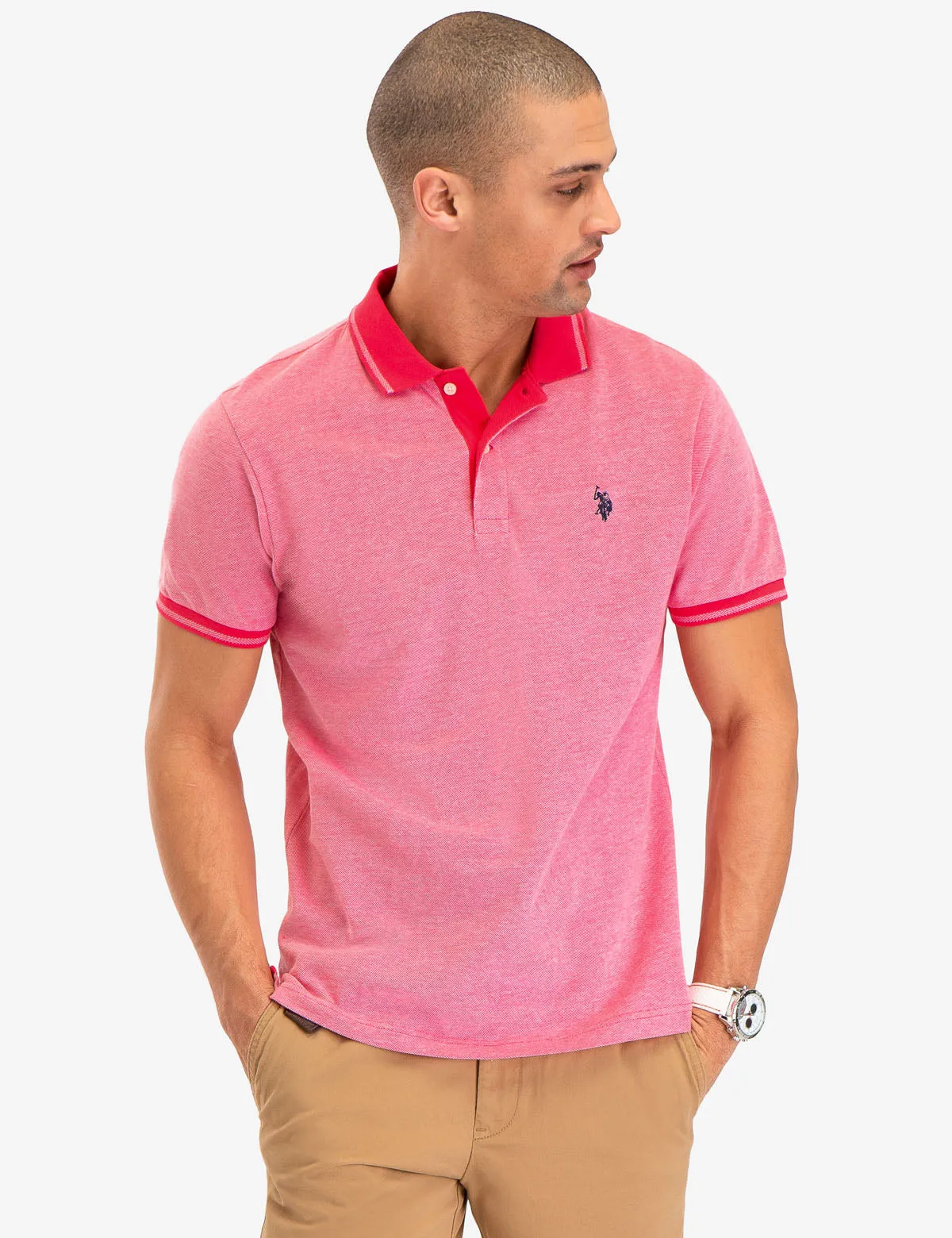 BIRDSEYE CONTRAST COLLAR POLO SHIRT