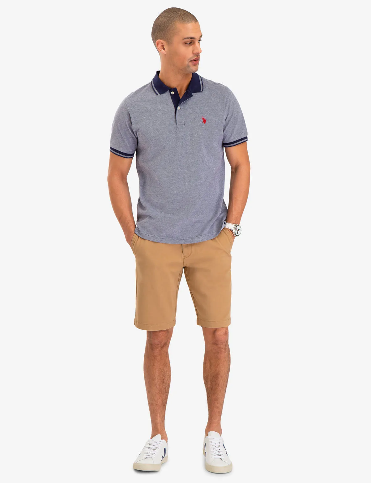 BIRDSEYE CONTRAST COLLAR POLO SHIRT