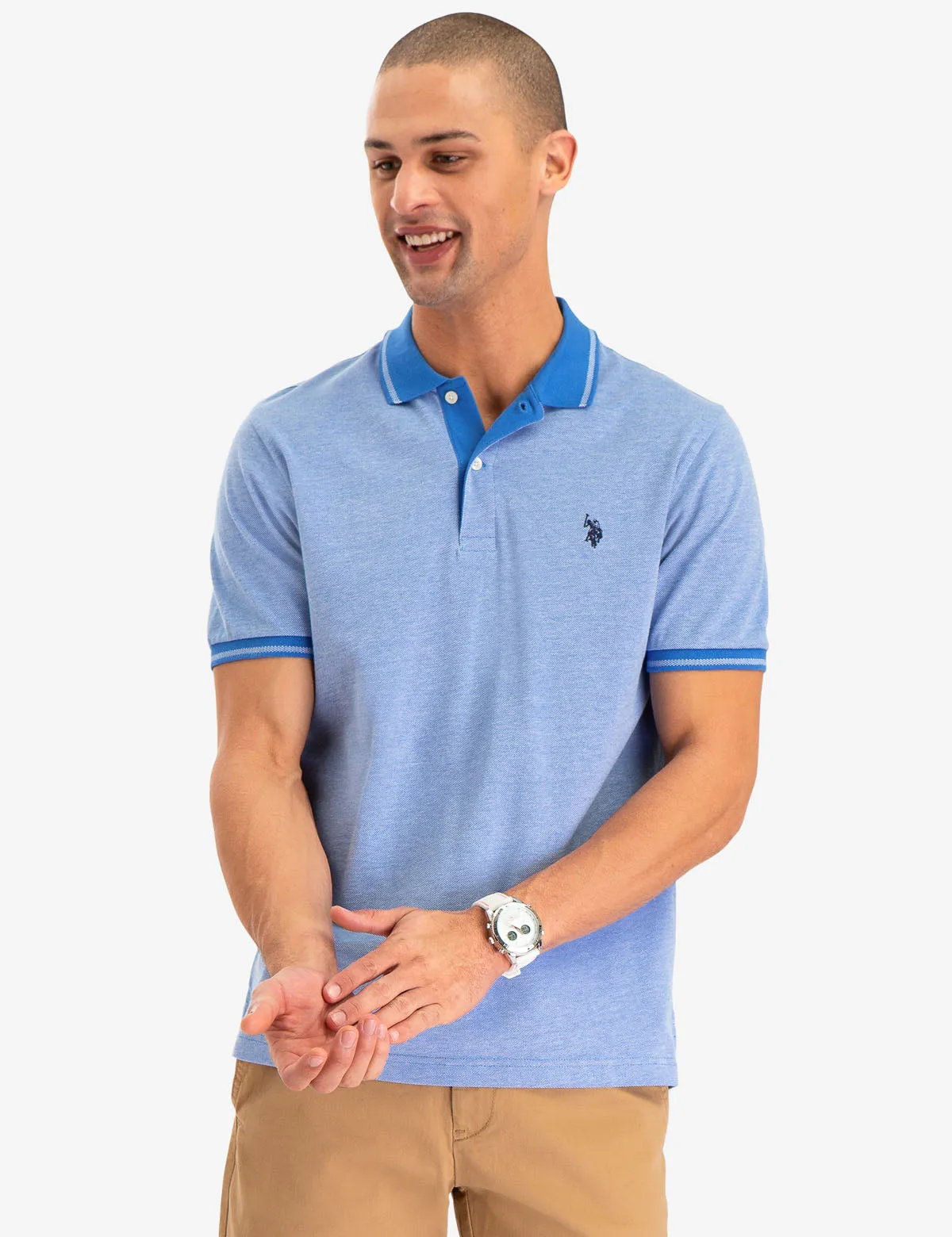 BIRDSEYE CONTRAST COLLAR POLO SHIRT