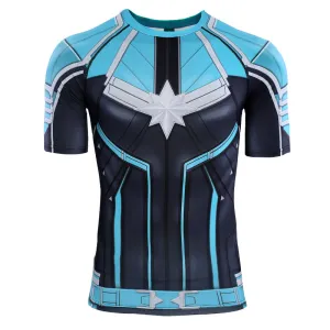 Blue CAPTAIN MARVEL Short Sleeve Compression Shirt for Men