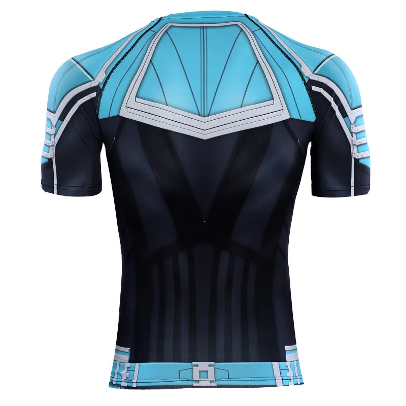 Blue CAPTAIN MARVEL Short Sleeve Compression Shirt for Men