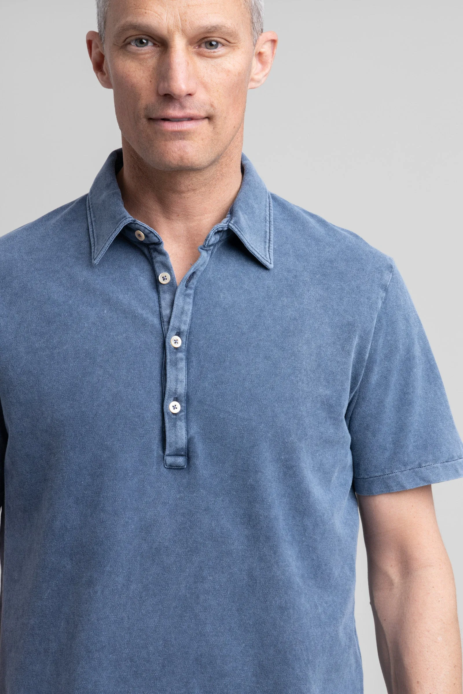 Blue Short-Sleeve Cotton Jersey Polo Shirt