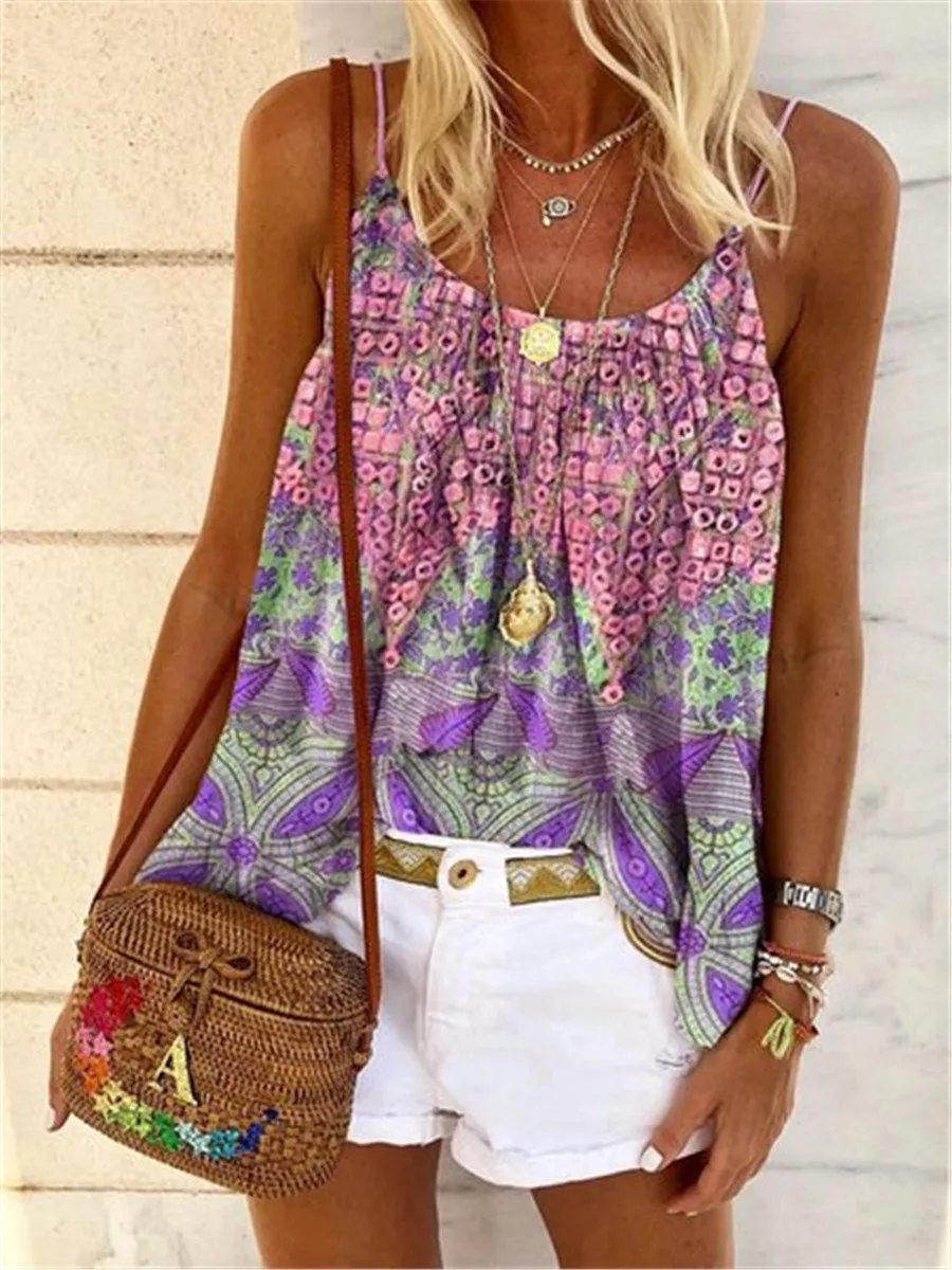 Bohemian Loose Floral Camisole Top