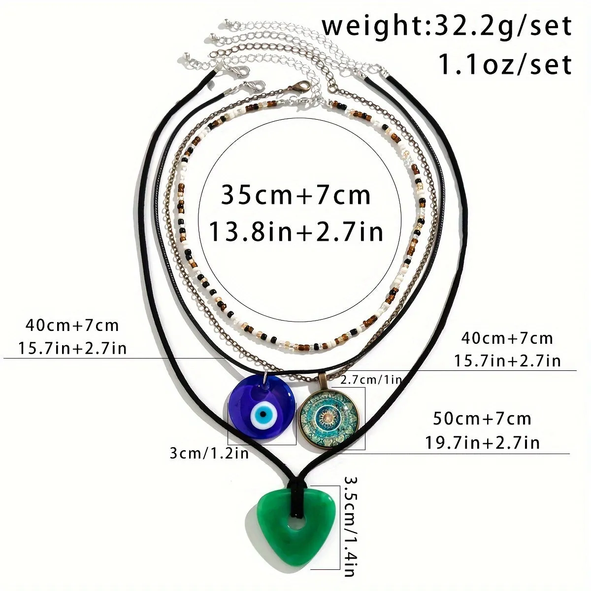 Bohemian Style Beads Crystal Eye Heart Pendant Mixed & Match Necklace Set For Women Jewelry Ornament