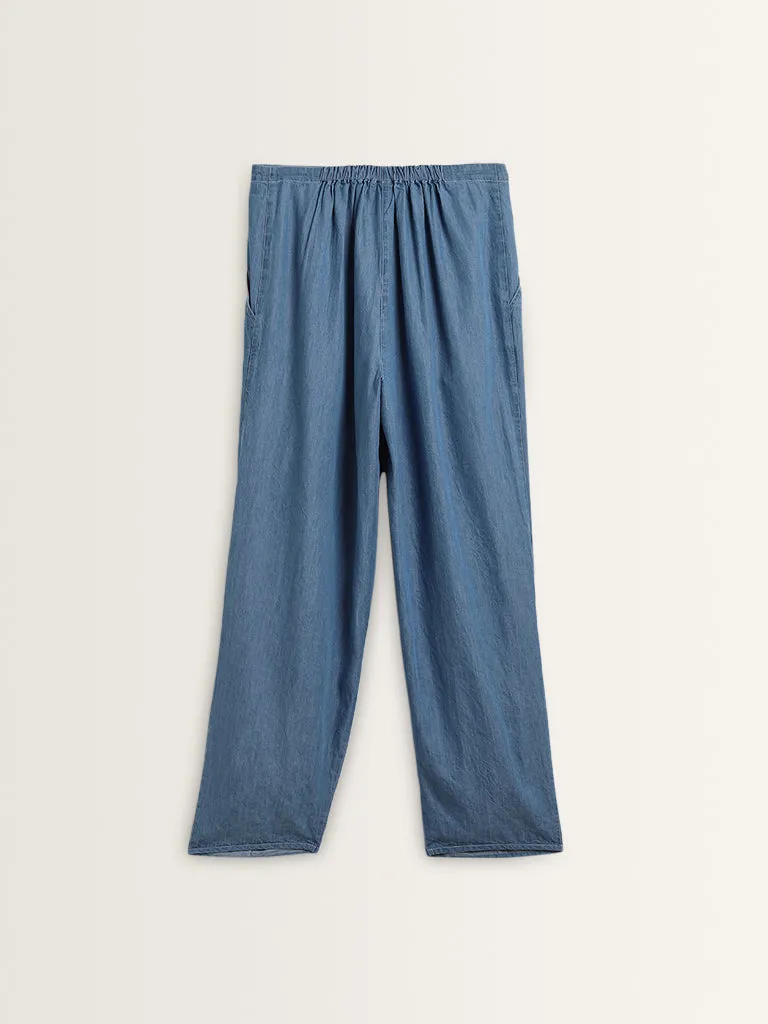 Bombay Paisley Blue Baggy High-Rise Pants