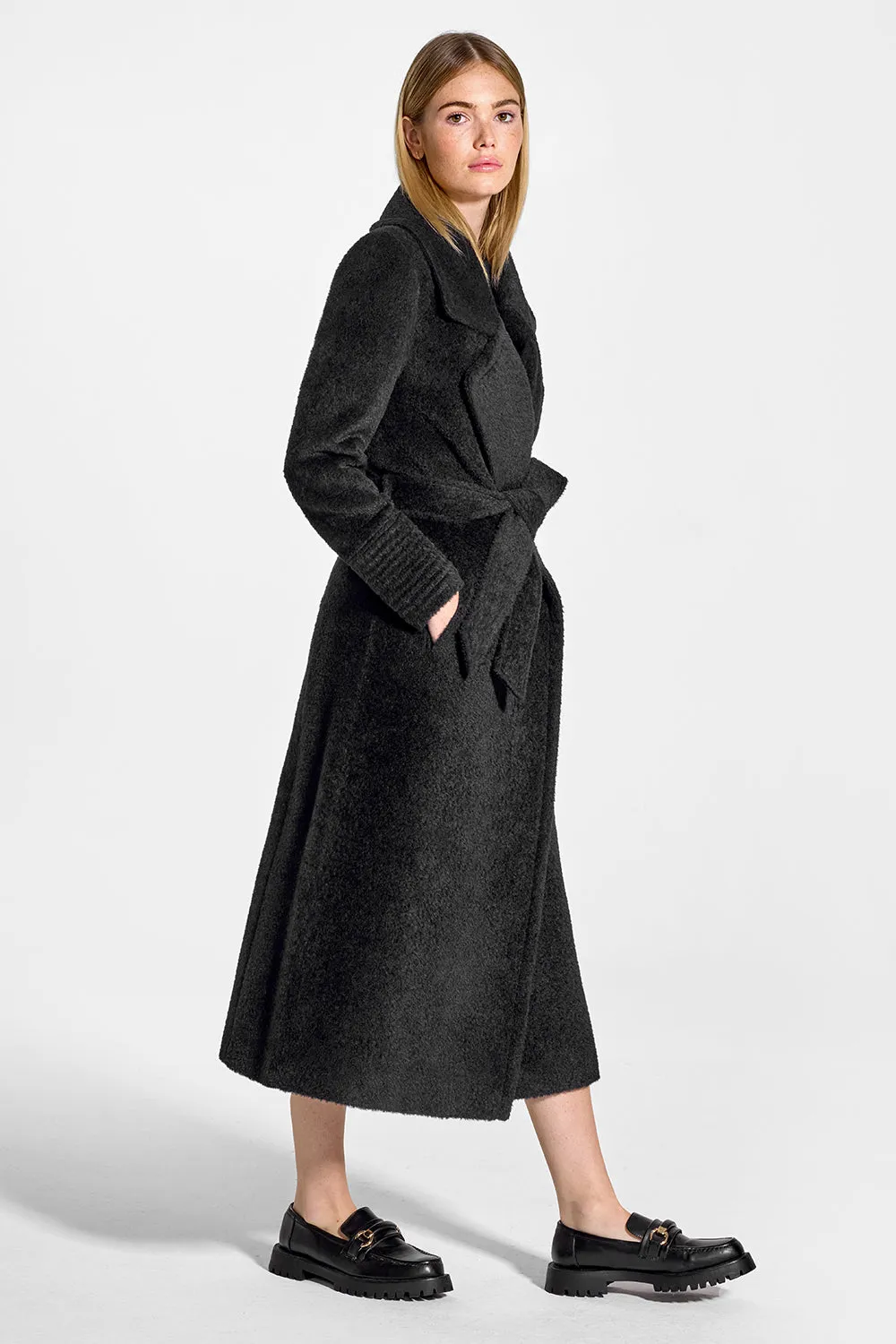 Bouclé Alpaca Long Notched Collar Wrap Coat