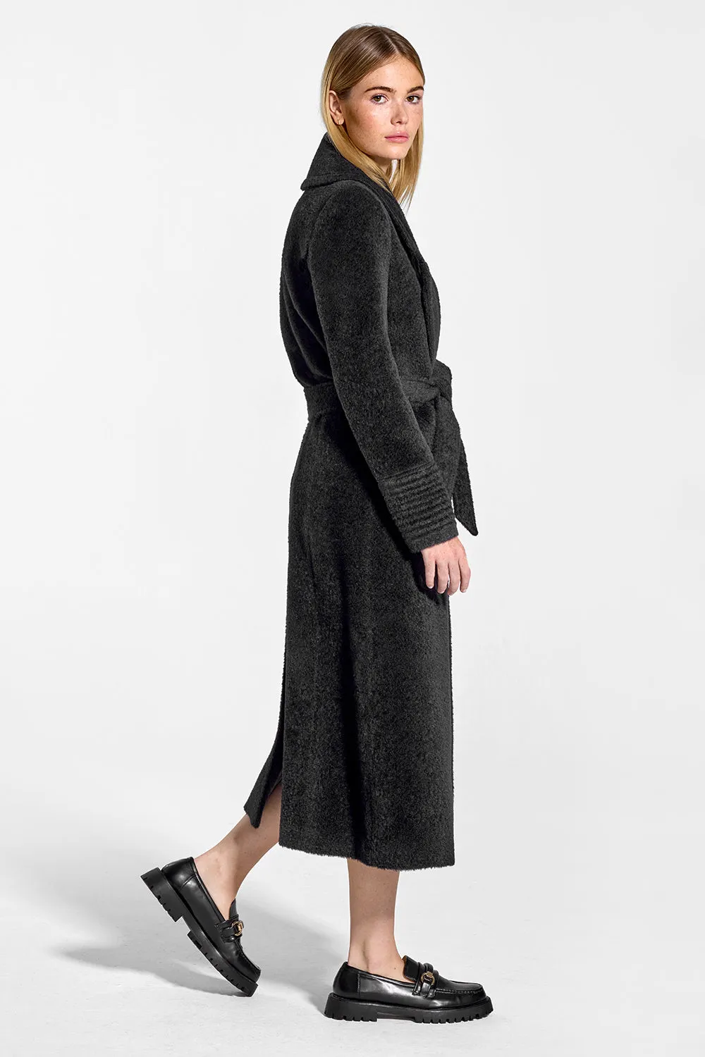 Bouclé Alpaca Long Notched Collar Wrap Coat