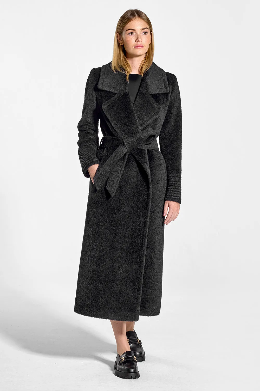 Bouclé Alpaca Long Notched Collar Wrap Coat