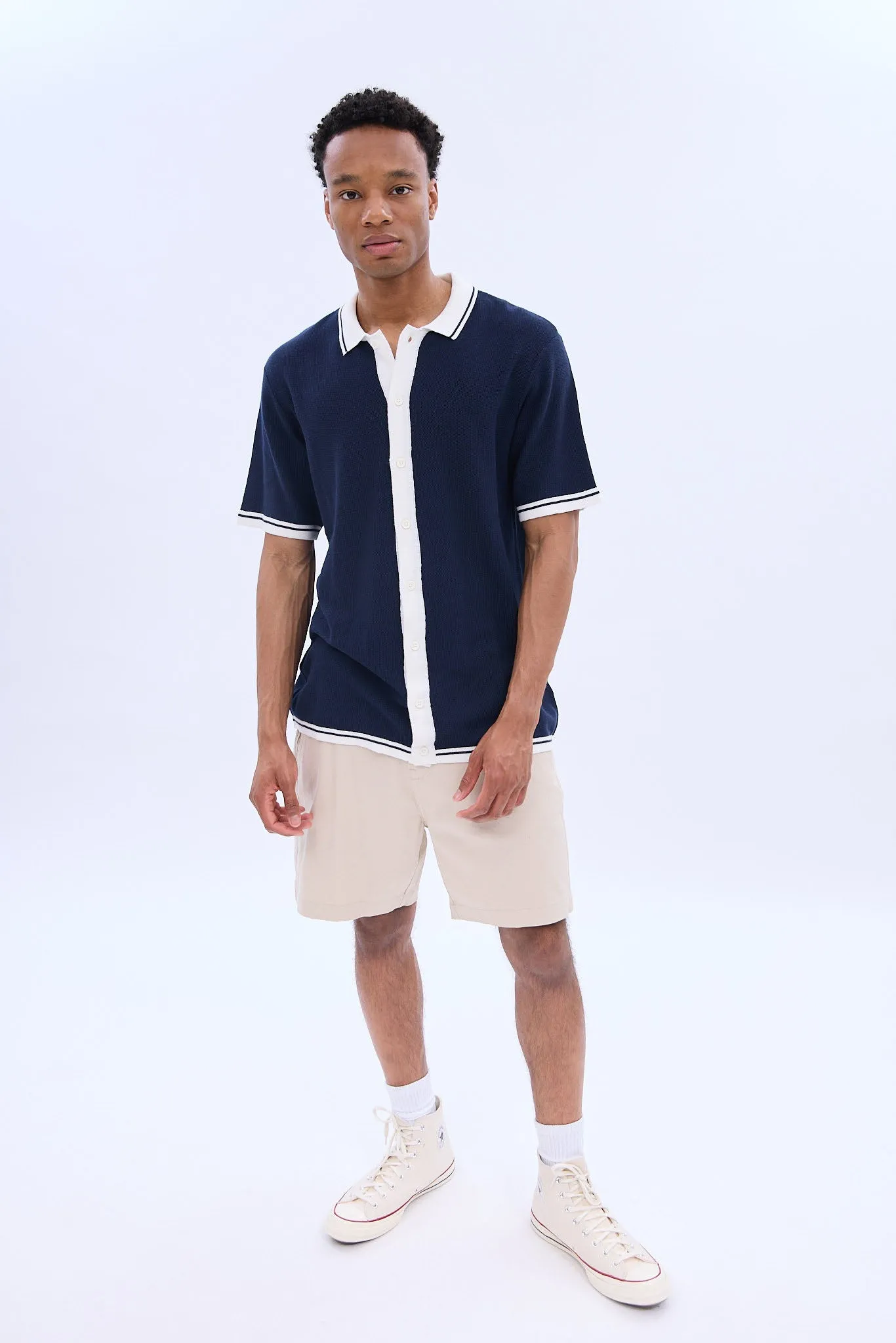 Button-Up Short Sleeve Knit Polo