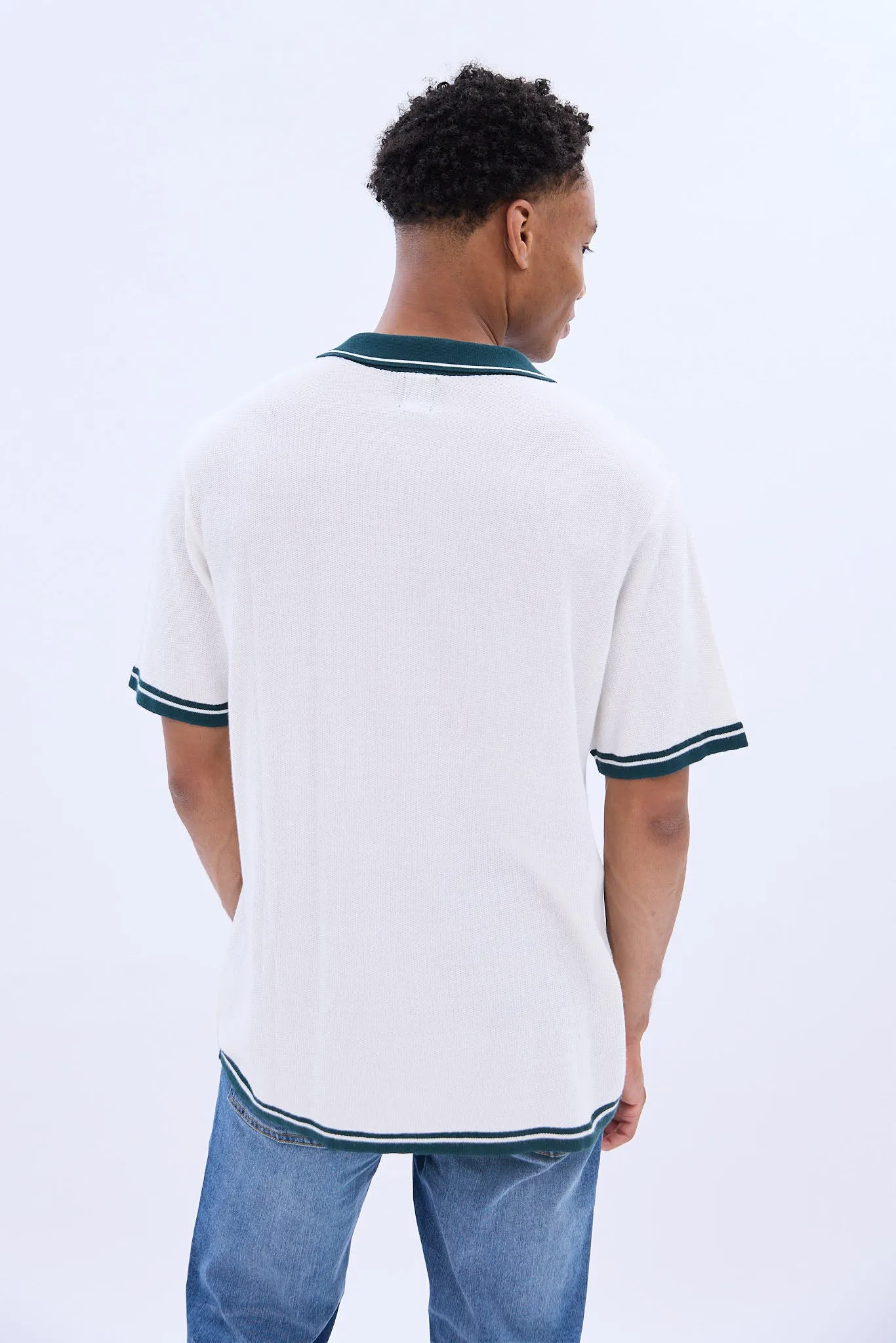 Button-Up Short Sleeve Knit Polo