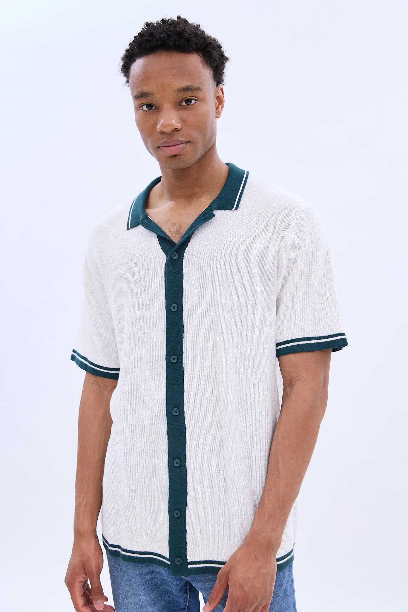 Button-Up Short Sleeve Knit Polo