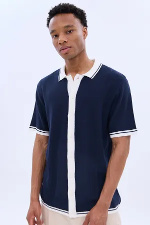 Button-Up Short Sleeve Knit Polo