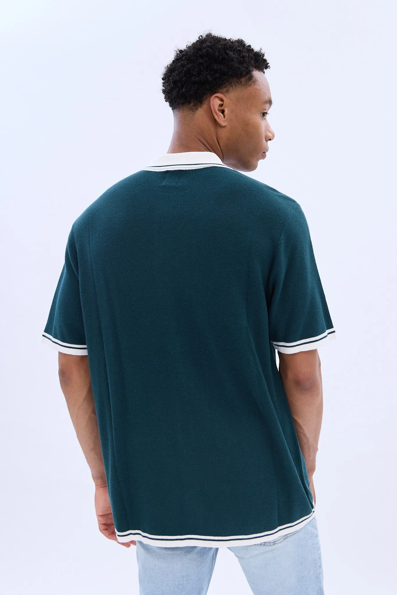 Button-Up Short Sleeve Knit Polo