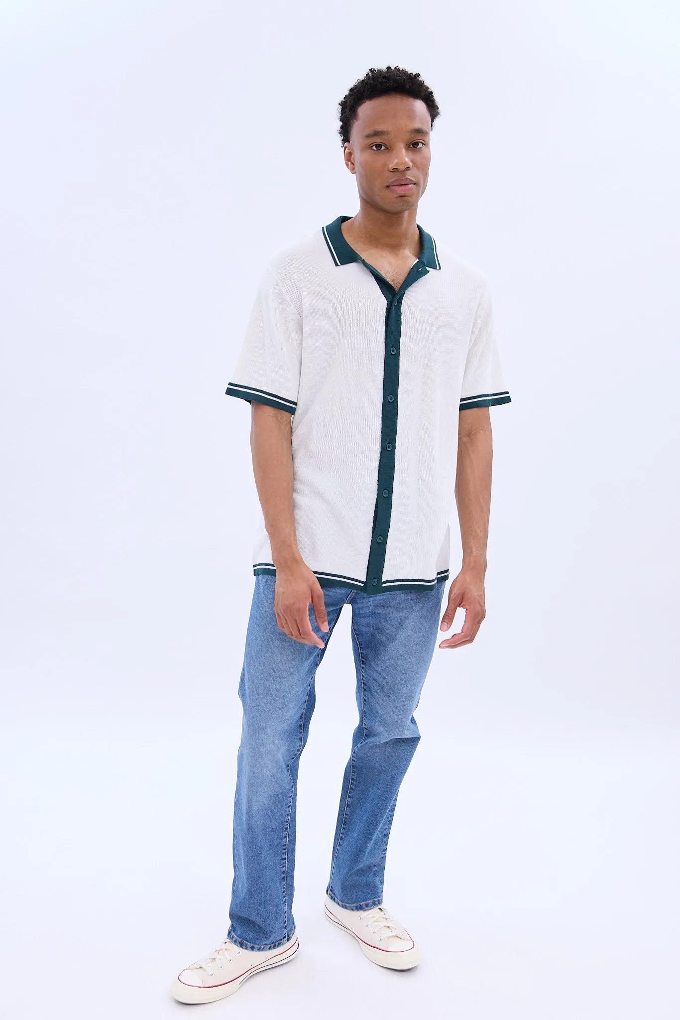 Button-Up Short Sleeve Knit Polo