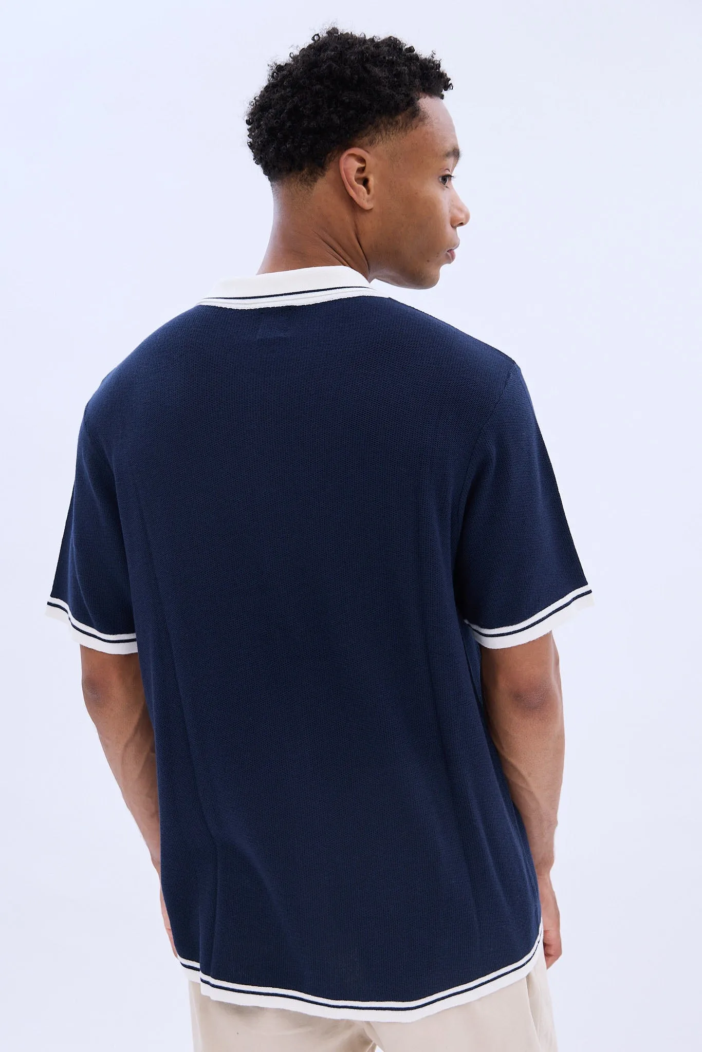 Button-Up Short Sleeve Knit Polo