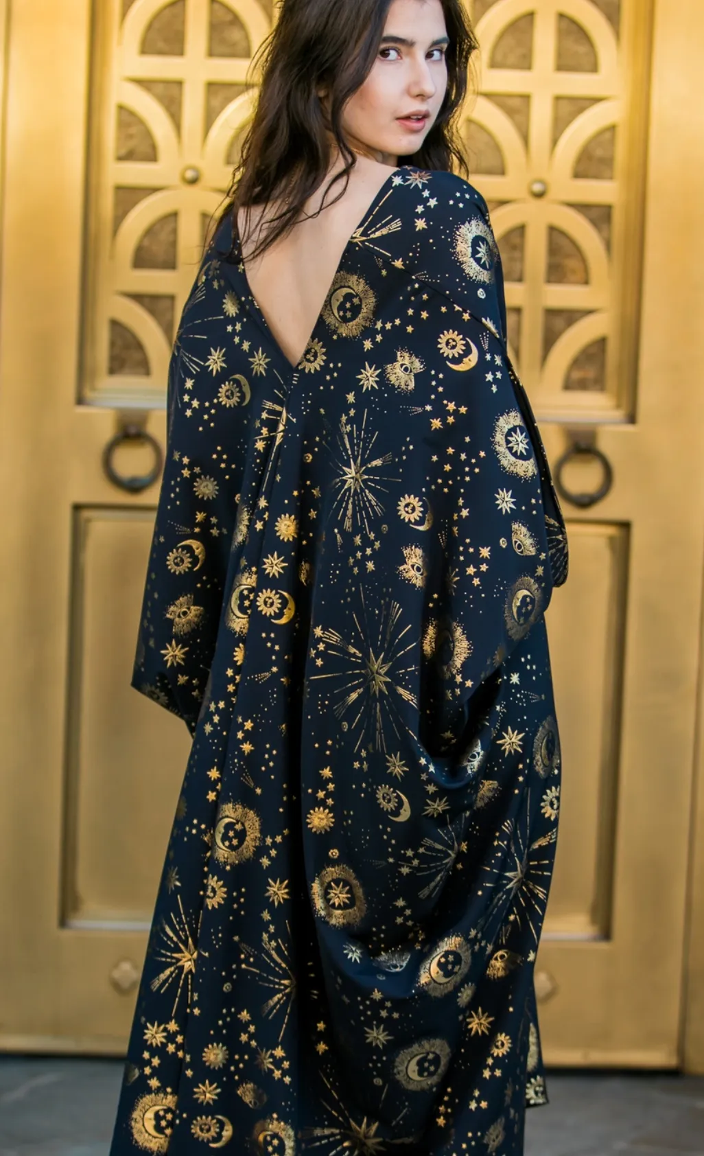 Celestial Caftan One Size Black and Gold