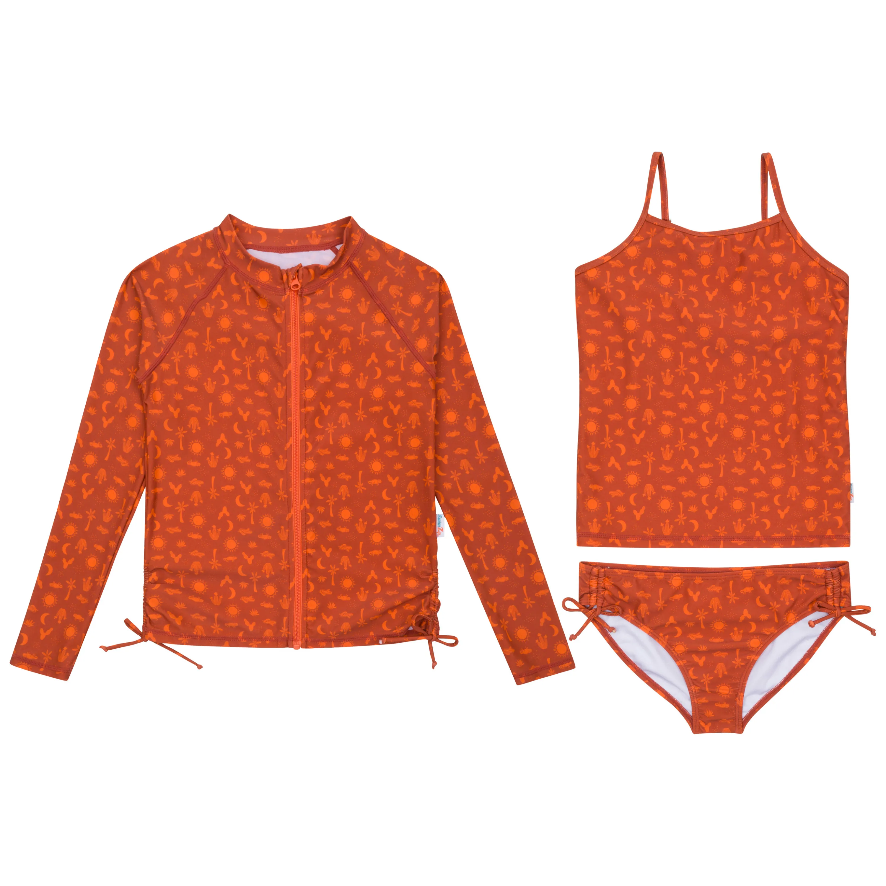 Girls Long Sleeve Rash Guard   Tankini Bikini Set (3 Piece) | "Desert"