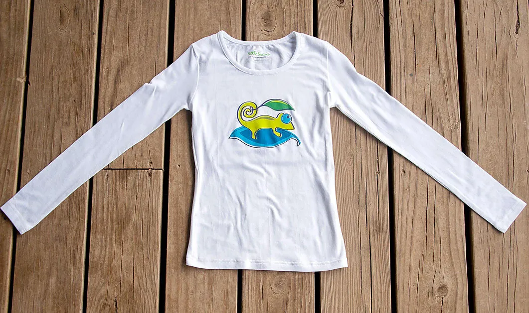 Girls Sun Protective Shirt-Chameleon  White