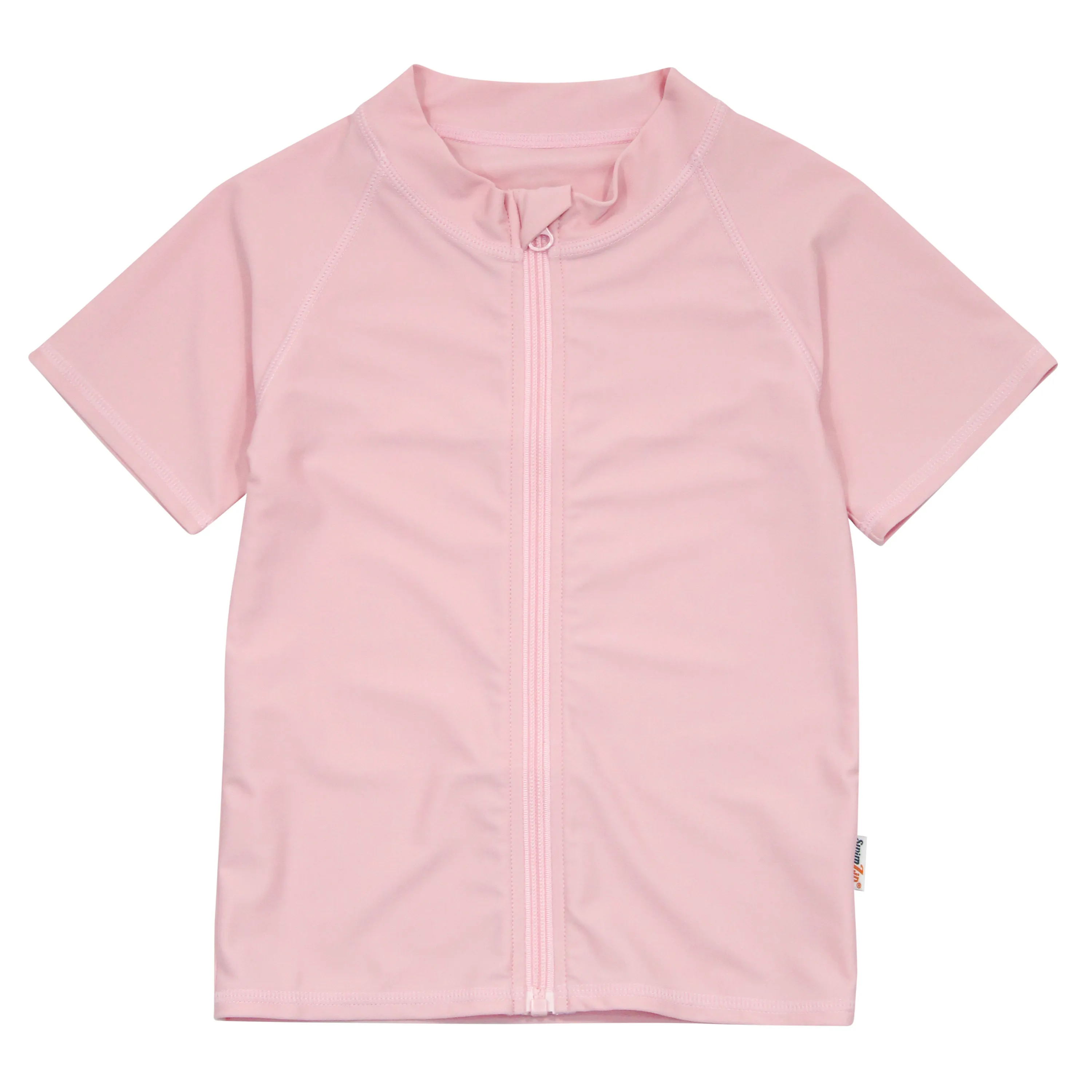 Kids Short Sleeve Zipper Rash Guard Swim Shirt | “Pink”