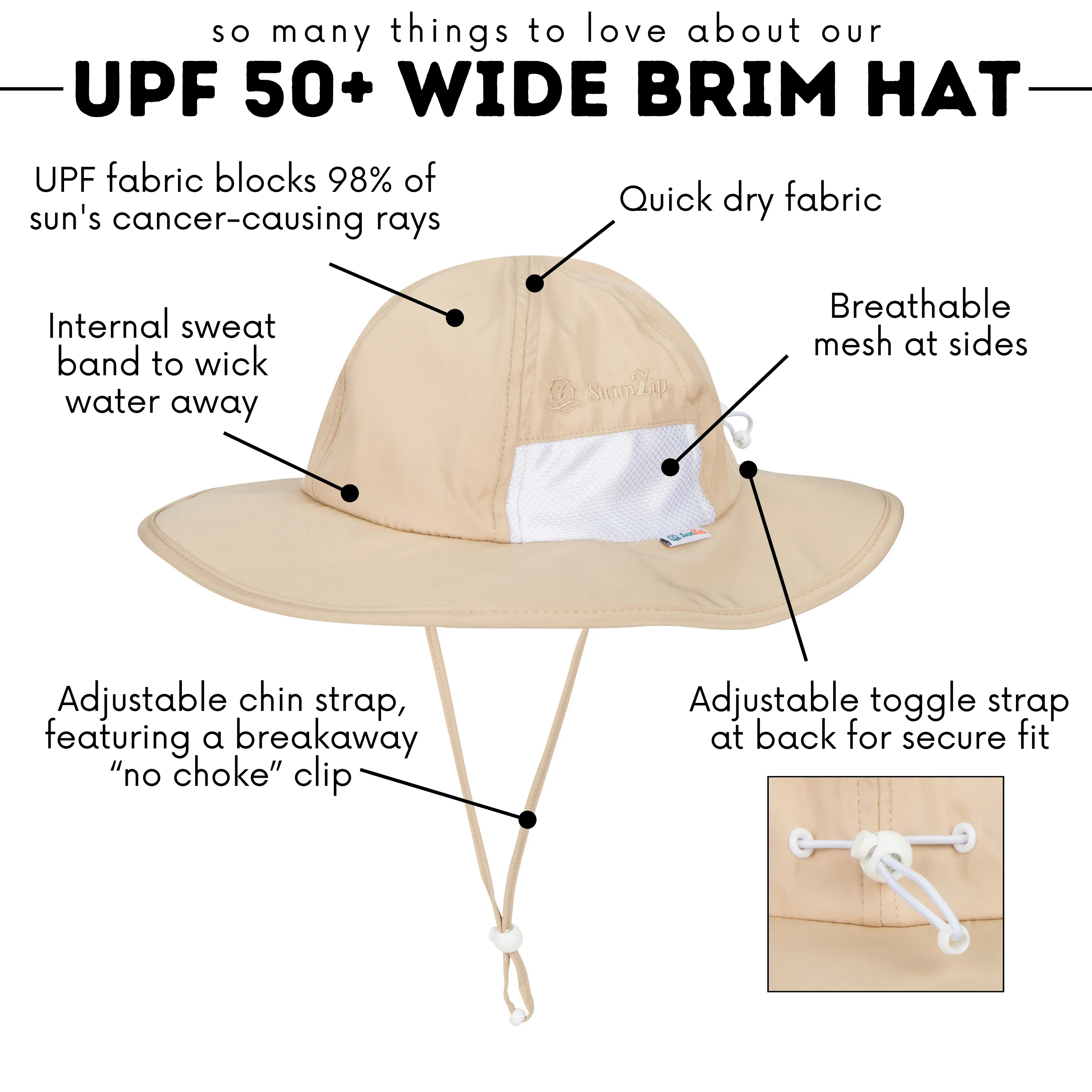 Kids Wide Brim Sun Hat "Fun Sun Day Play Hat" - Beige