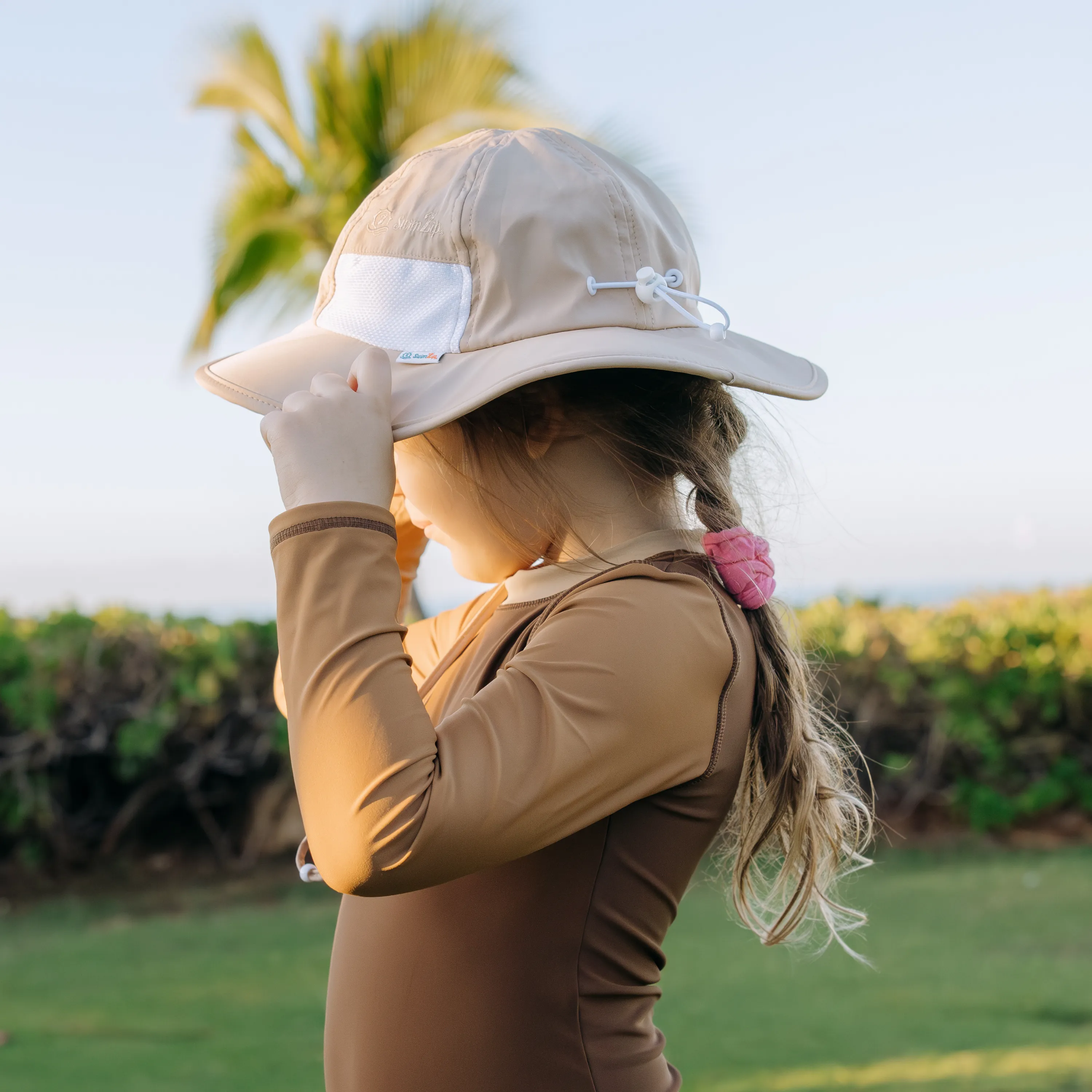 Kids Wide Brim Sun Hat "Fun Sun Day Play Hat" - Beige