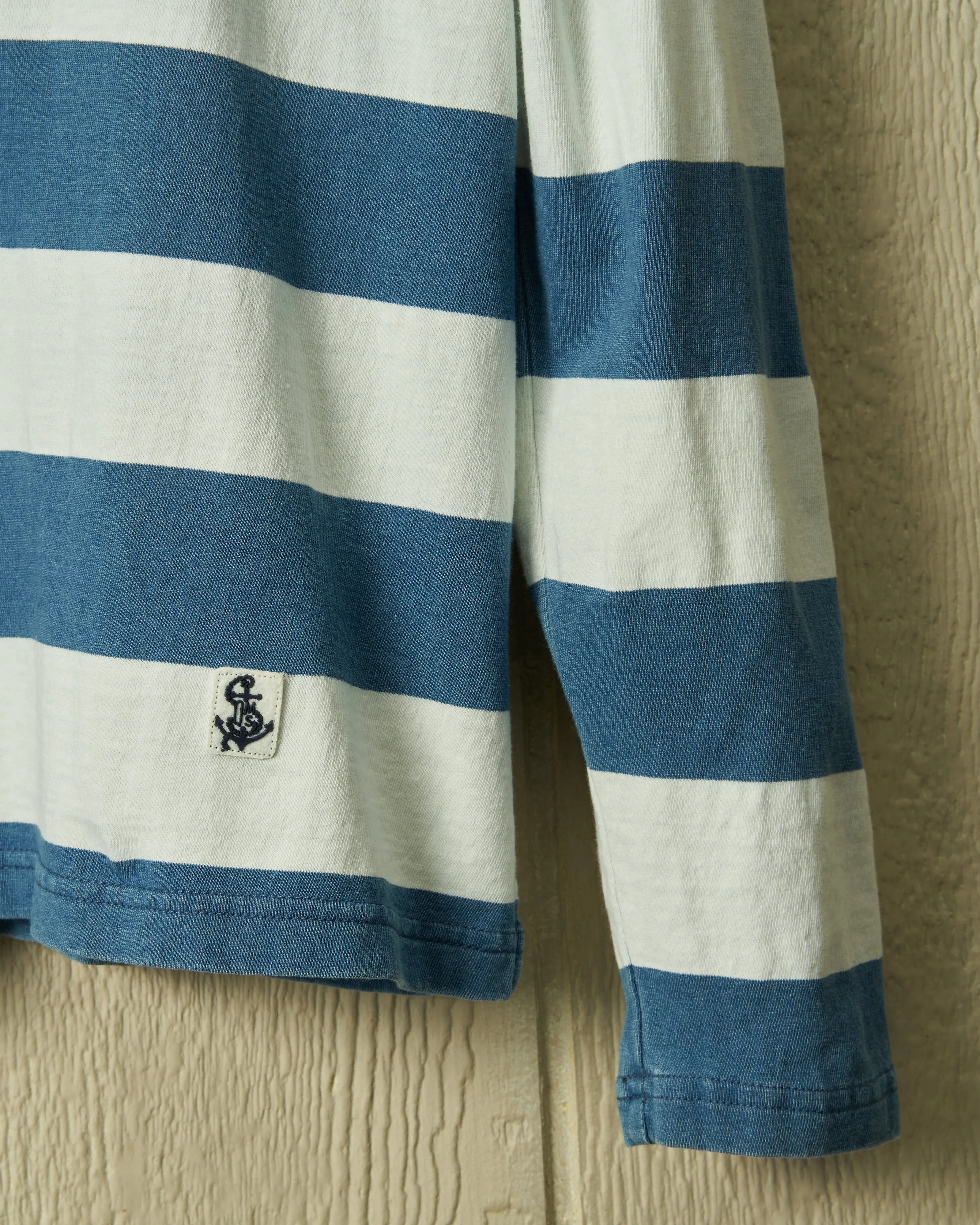 Long Sleeve Indigo Polo in Blue/White Rugby Stripe