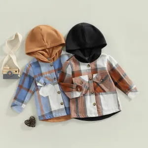 Long Sleeve Plaid Top w/Hoodie, 2T-6T