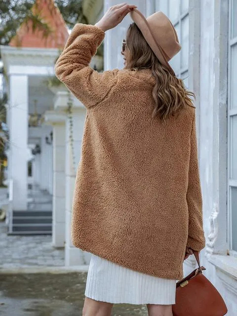 Long Sleeve Teddy Coat with Pockets