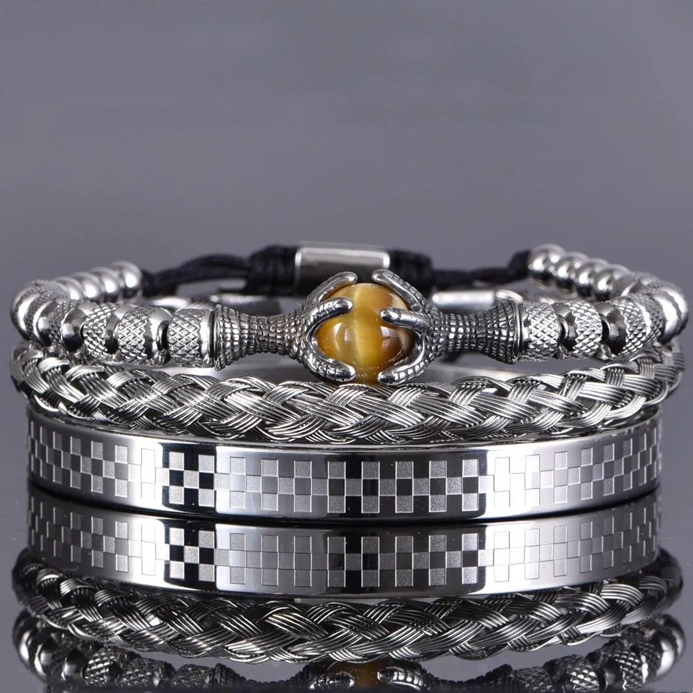 Luxury Set Men Bracelet Stainless Steel, Handmade Rope Bangles, Men Eagle Bracelets With Tiger Eye Natural Stone