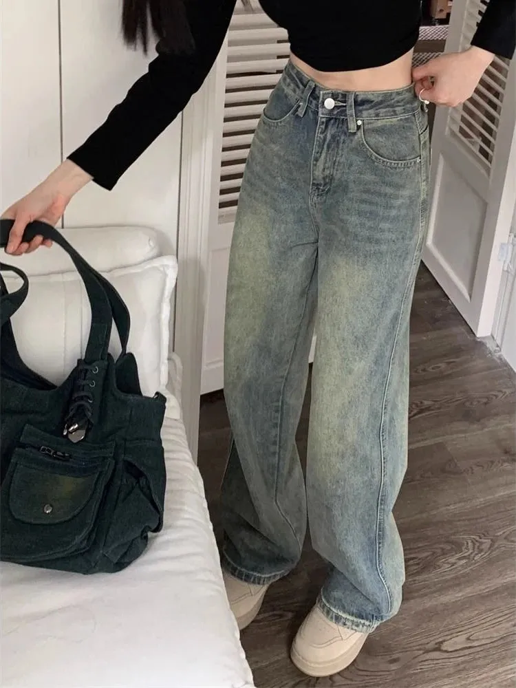 LVSANW Deeptown Y2k Baggy Wide Leg Jeans Women Vintage Streetwear Washed Denim Pants Grunge Basic Slouchy Blue Trousers Femme Spring