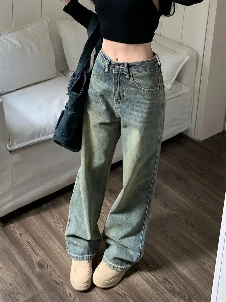 LVSANW Deeptown Y2k Baggy Wide Leg Jeans Women Vintage Streetwear Washed Denim Pants Grunge Basic Slouchy Blue Trousers Femme Spring