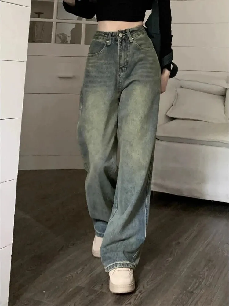 LVSANW Deeptown Y2k Baggy Wide Leg Jeans Women Vintage Streetwear Washed Denim Pants Grunge Basic Slouchy Blue Trousers Femme Spring