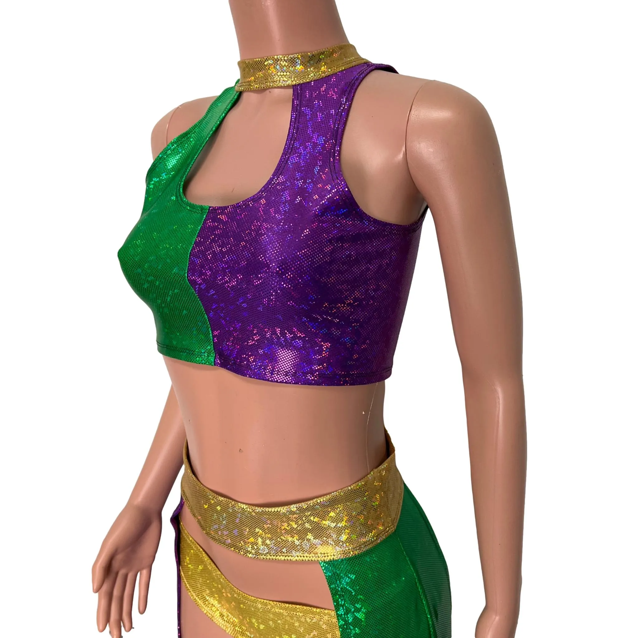 Mardi Gras Holographic High Neck Unisex Men/Women Cutout Top Shirt