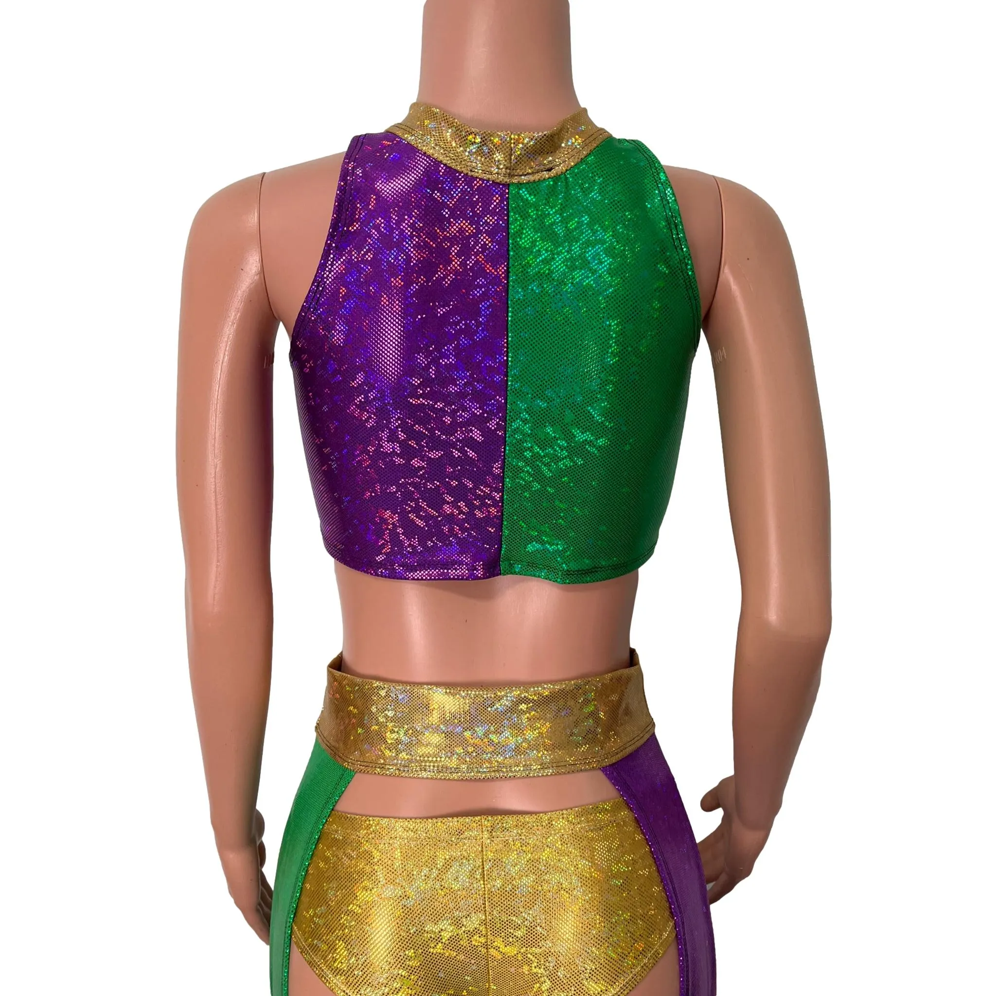 Mardi Gras Holographic High Neck Unisex Men/Women Cutout Top Shirt