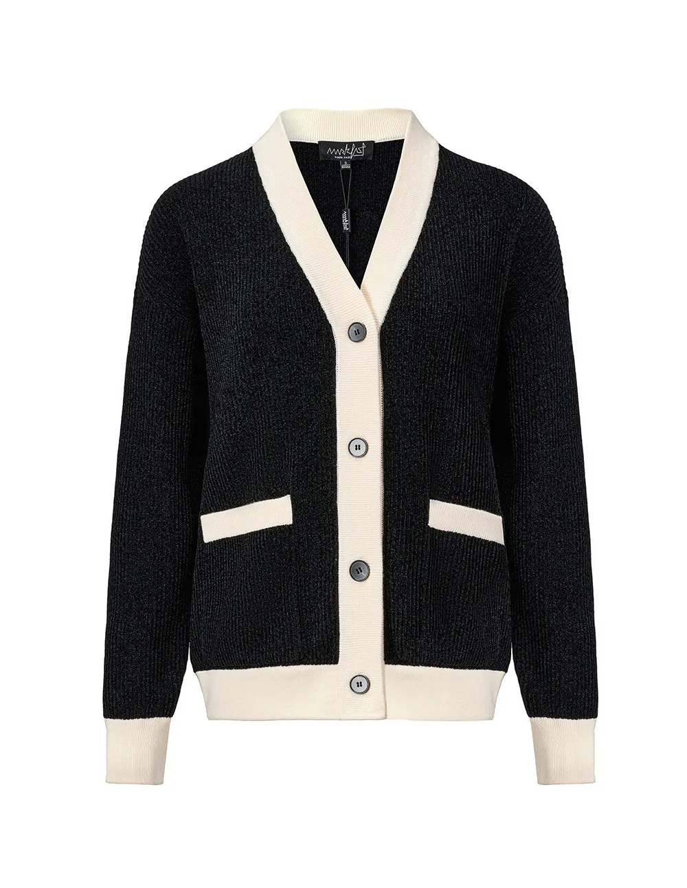 MARK FAST Deep V neckline black white cardigan