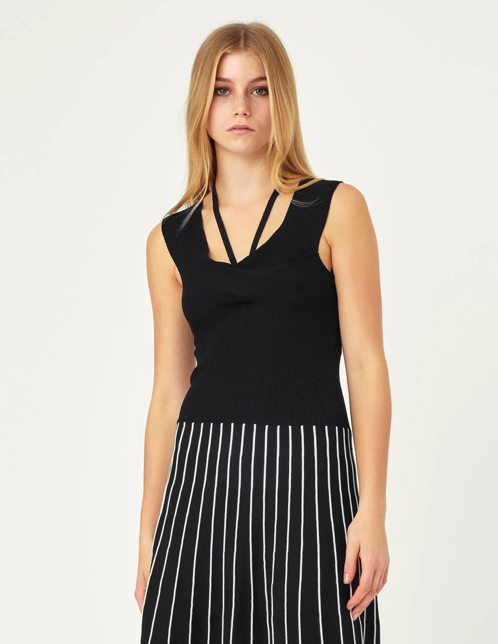 MARK FAST Marina BLACK cross-shoulder knit dress